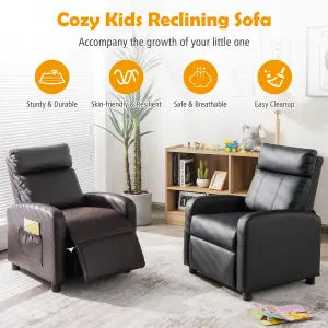 Costway Kids Recliner Chair PU Leather Ergonomic Adjustable Sofa Chair Lounge Chair