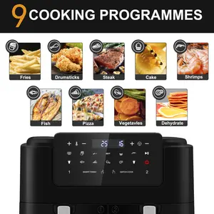 Dual Zone Air Fryer Oil Free 9L Large Air Fryer For Family, Digital Air Fryer With 2 Drawers, Cookbook, 10 Presets, Sync Cook & Sync Finish, Low Fat Air Fryer Oven, 2400W, Black