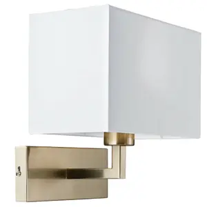 Dimming LED Wall Light Satin Nickel & White Shade Sleek Rectangle Lamp Fitting