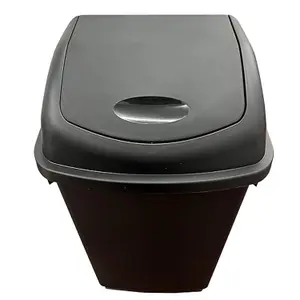 2x 50L Home Office Bathroom Black Plastic Kitchen Waste Rubbish Bin With Swing Lid