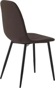 Set of 4 Brown Linen Fabric Dining Chairs with Upholstered Seat and Metal Legs-Bella