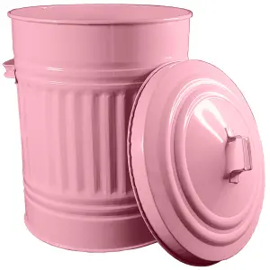 Baby Pink Metal Bin with Dustbin Lid Strong Steel 30L Bin Ideal for the Home Kitchen Rubbish Waste Bin Animal Feed Pet Food Bin