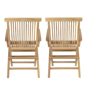 Charles Bentley Pair of Solid Wooden Teak Garden Outdoor Folding Arm Chairs