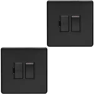 2 PACK 1 Gang 13A Switched Fuse Spur SCREWLESS MATT BLACK Mains Isolation