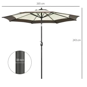 Outsunny 2.7m Garden Parasol Umbrella with 8 Metal Ribs, Tilt and Crank, Coffee