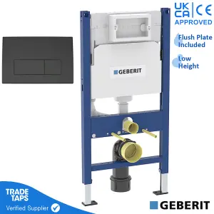 Geberit Duofix Toilet Concealed Cistern Frame 112cm with Geberit Delta 50 Flush Plate Matt Black