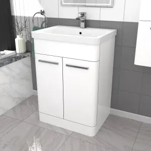 Nes Home 600mm Freestanding White Basin Vanity & 350mm Wall Hung Cabinet