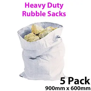 5 Pack Heavy Duty Builders Rubble Sacks 900mm x 600mm 80GSM Brick Sand Gravel