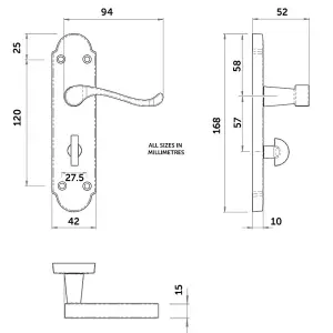 Z777 Budget Shaped Scroll Bathroom Door Handles, Matt Black - Handlestore