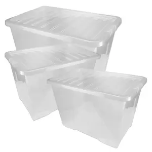 2 x Heavy Duty Multipurpose 80 Litre Home Office Clear Plastic Storage Containers With Lids