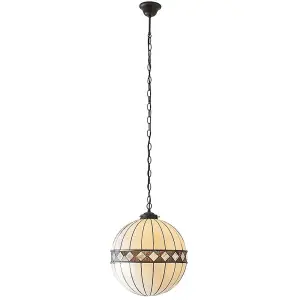 Tiffany Glass Hanging Ceiling Pendant Light Bronze & Natural Globe Shade i00118