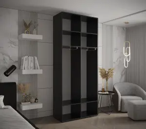 Stylish Black Inova II Hinged Door Wardrobe W1000mm H2370mm D470mm - Modern Storage with Round Gold Handles