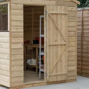 Forest Garden Beckwood Shiplap 6x4 ft Pent Natural timber Wooden Pressure treated Shed with floor & 1 window - Assembly service included