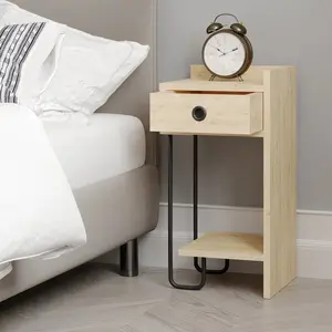 Jan Versatile Modern Bedside Table with Drawer and Open Shelf Oak / Right Orientation