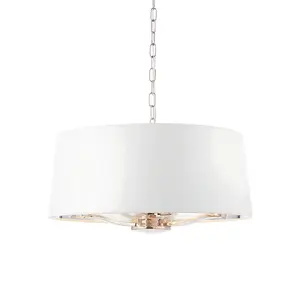 Luminosa Harvey Multi Arm Cylindrical Pendant Light Bright Nickel Plate, Vintage White Fabric