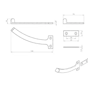 PAIR Quadrant Arm Casement Window Stay 150mm Satin Chrome Window Fitting