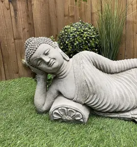 Stunning Stone Cast Reclining Buddha Ornament