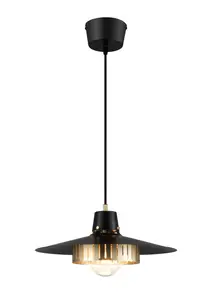 GoodHome Delagoa Round Matt Black & Gold LED Pendant ceiling light, (Dia)380mm