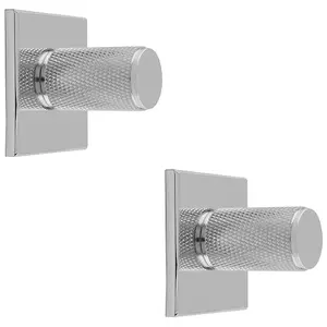 2 PACK - Knurled Cylinder Cabinet Door Knob & Matching Backplate Polished Chrome 40x40mm