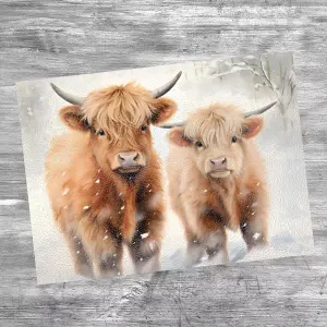 Textured Glass Chopping Board Highland Cows Design - Medium