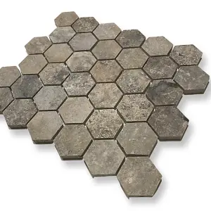 Silver Travertine Hexagon Mosaic SAMPLE