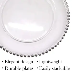 Neel Blue Charger Plates for Table Decoration - Clear with Silver Beads - Pack of 6