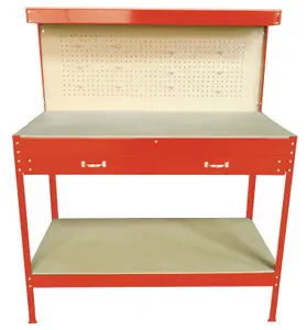 Switzer Garage Steel Storage Tool Workbench Workshop DIY Table W/ Pegboard Drawers Red