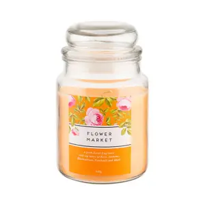 18oz Scented Glass Jar Candle Flower Market 104h Burn Time with 8 Pcs Wax Melts