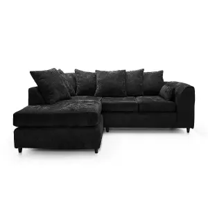 Monaco Chenille Fabric 3 to 4 Seater L Shaped Corner Sofa  Black Left Hand Facing