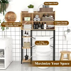 COSTWAY Over The Toilet Storage Cabinet w/Anti-tipping Devices Bathroom Organizer Shelves Toilet Rack