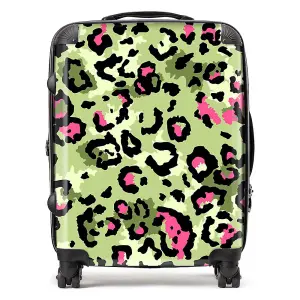 Green And Pink Leopard Print Suitcase - Large