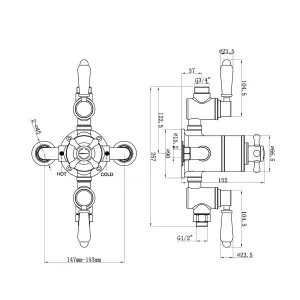 ENKI Downton Chrome Black Traditional 2-Outlet Brass Thermostatic Triple Shower Valve T67