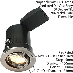 FIRE RATED GU10 Lamp Ceiling Down Light Nickel PUSH FIT FAST FIX Adjustable Tilt