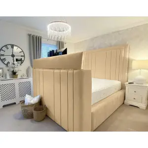 Genna Plush Velvet Beige TV Bed Frame