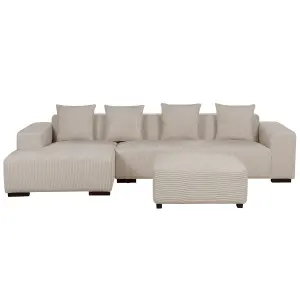 Corner Sofa with Ottoman LUNGO Beige Corduroy Right Hand