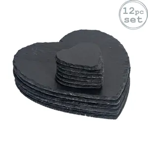 Argon Tableware - Heart Slate Placemats & Coasters Set - 12pc