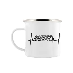 Grindstore My Heart Beats For Coffee Enamelled Mug White/Black (One Size)