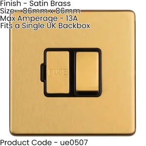 1 Gang 13A Switched Fuse Spur SCREWLESS SATIN BRASS Rocker Mains Isolation Plate