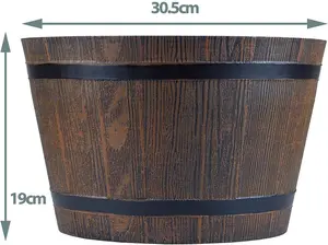 simpa Homestead Medium 30.5cm Brown Half Barrel Cask Planters