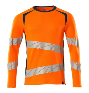 Mascot Accelerate Safe Modern Fit Long-Sleeved T-shirt (Hi-Vis Orange/Dark Petroleum)  (XXXX Large)