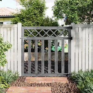 Grey Outdoor Cross Top Wooden Garden Gate Pedestrian Fence Yard Door with Accessory Kit,120cm x 120cm