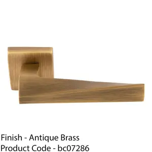 Premium Geomteric Door Handle Set - Antique Brass Angled Lever On Square Rose