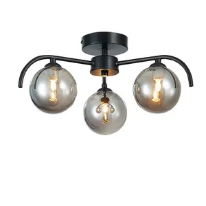 Luminosa Contemporary Multi Arm Pendant Ceiling 3 Light Black, Glass