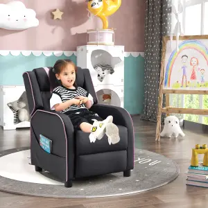 Costway Kids Recliner Chair Toddler Ergonomic PU Leather Sofa Couch Upholstered Armchair