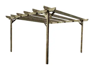 Chamfered Wooden Garden Pergola Kit, 1.8m x 3m (Rustic brown finish)