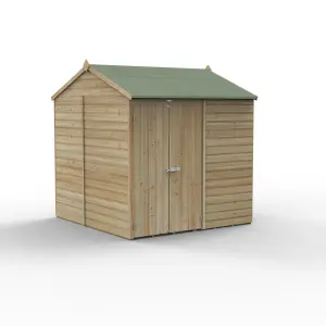 Forest Garden Beckwood Shiplap 7x7 ft Reverse apex Natural timber Wooden Pressure treated 2 door Shed with floor (Base included) - Assembly service included