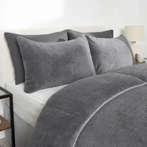 Teddy Fleece Coverless Duvet 10.5 TOG Pillowcase, Charcoal - Double