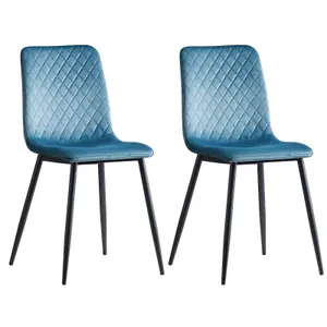 Dining Chairs Velvet Fabric Lexi Set of 2 Light Blue by MCC