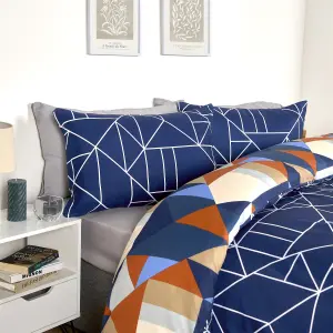 Duvet Cover Bedding Set Pillowcase Geometric Reversible Quilt, Rust - Double