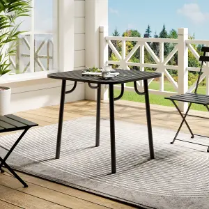 Black 80cm W Outdoor Garden Dining Table with Metal Slatted Top